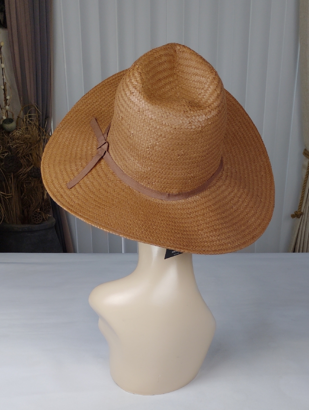 Brixton Wide Brim Straw Fedora Hat . - Picture 2 of 12